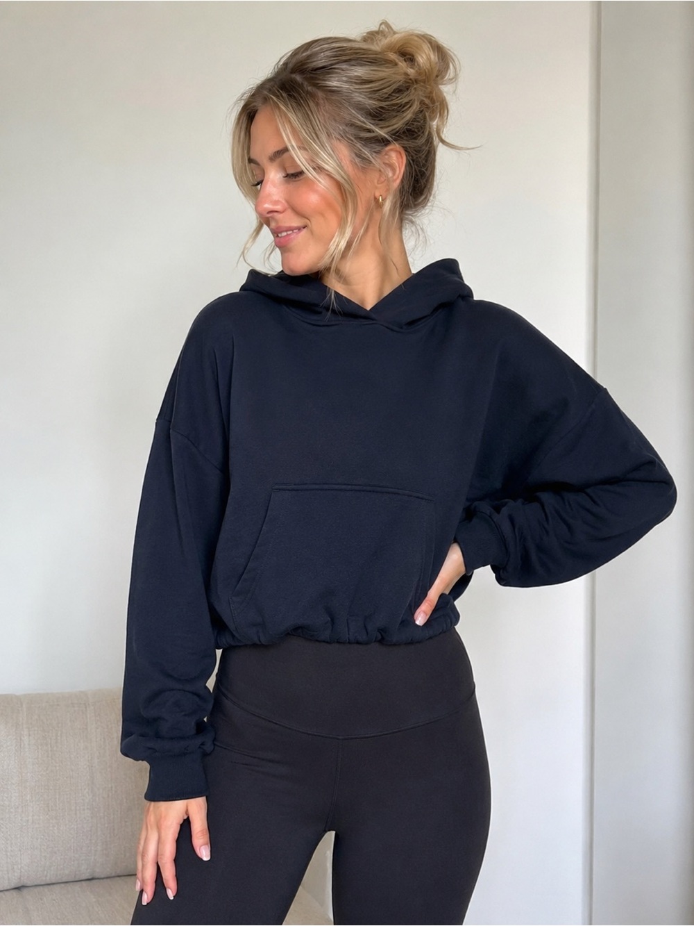 Urban Active Navy Blue Cropped Hoodie Kangaroo Pocket Small NWOT